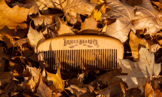 Briggs Beard Co wooden comb in leaves